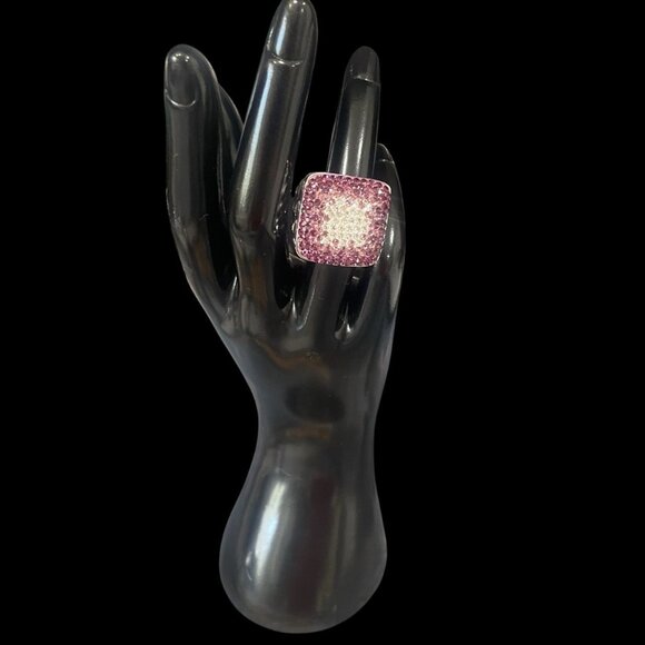 Sterling Silver Pink Pavé Ring Sparkle Statement Cocktail Bling Jewelry Gift - Picture 5 of 9